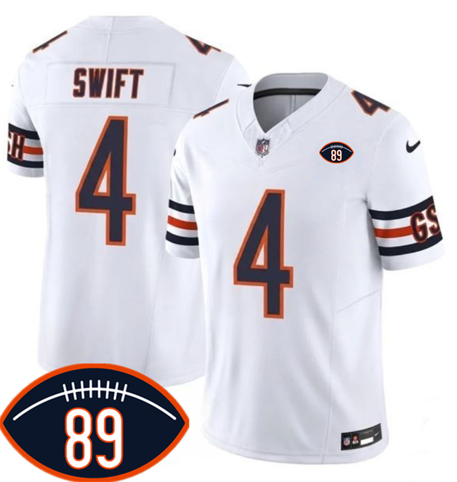 Men's White Chicago Bears #4 D'Andre Swift 2026 F.U.S.E. With Mike Ditka 89 Patch Vapor Untouchable Limited Stitched Football Jersey